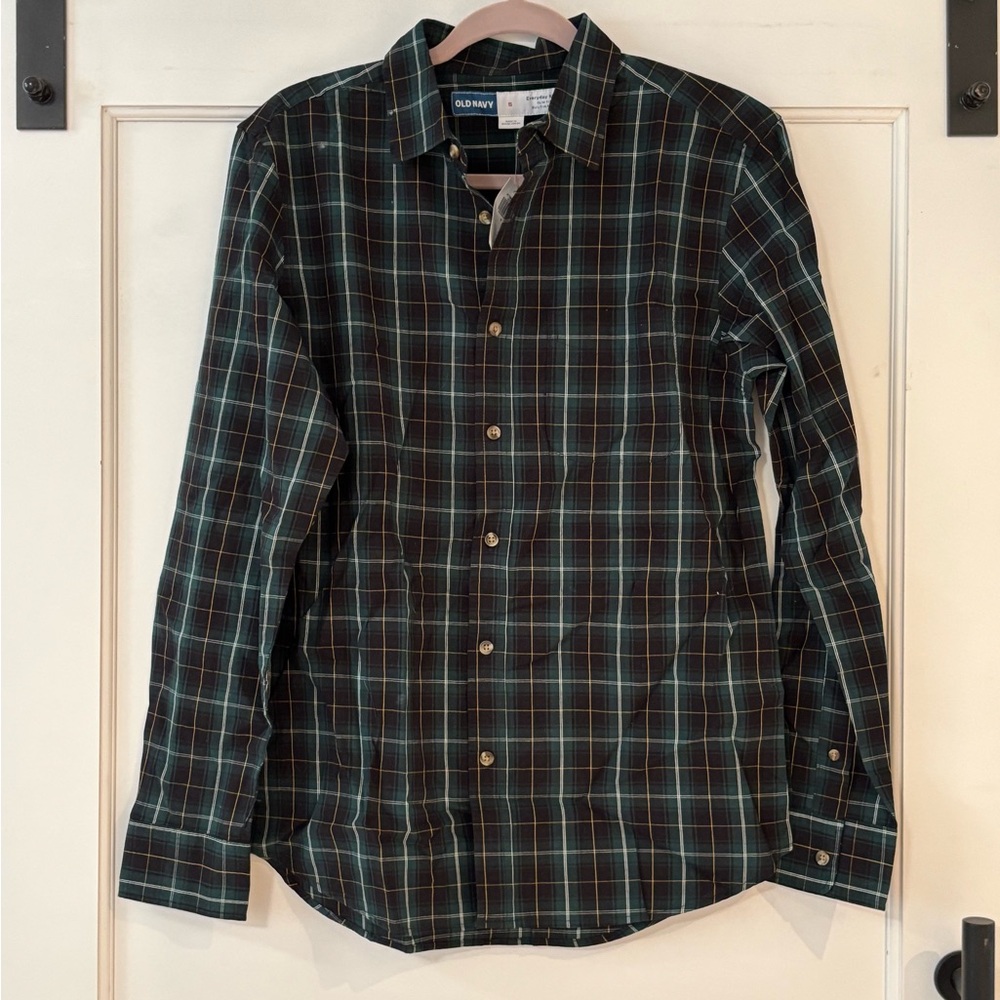 Old Navy Men's Casual Plaid Shirt - Green and Black SET OF 2 - NWT